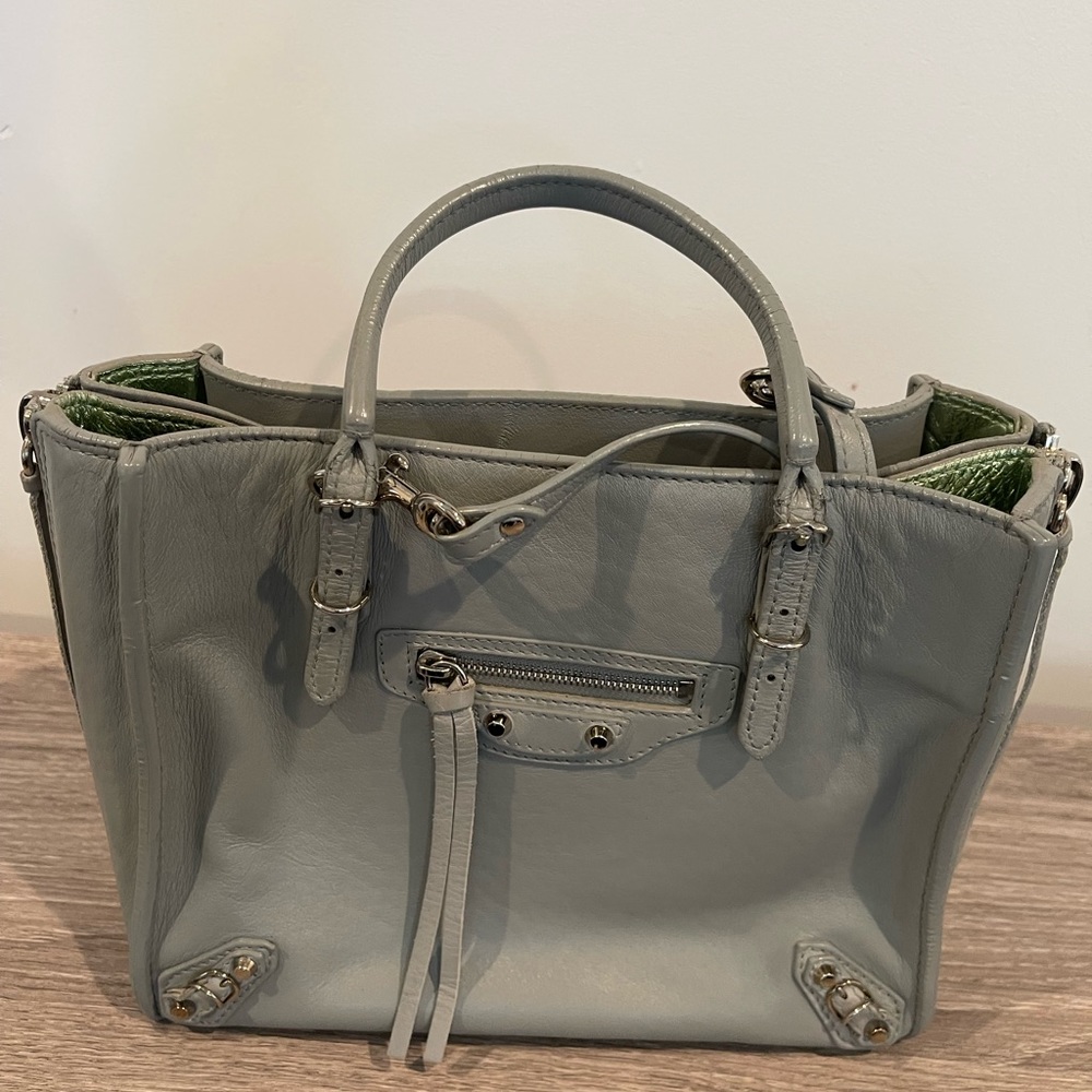 100%authentic Balenciaga mini papier bag. Grey color. Silver hardware